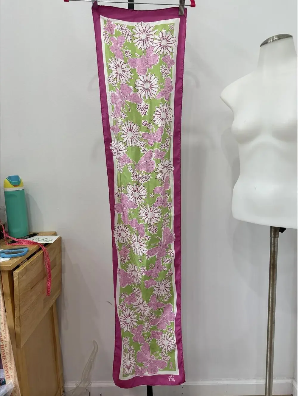 Lilly Pulitzer Breast Cancer Floral and Butterfly Patterned Silk Scarf